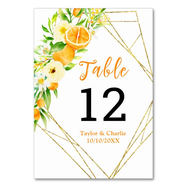 Oranges Citrus Wedding Table Number (Front)