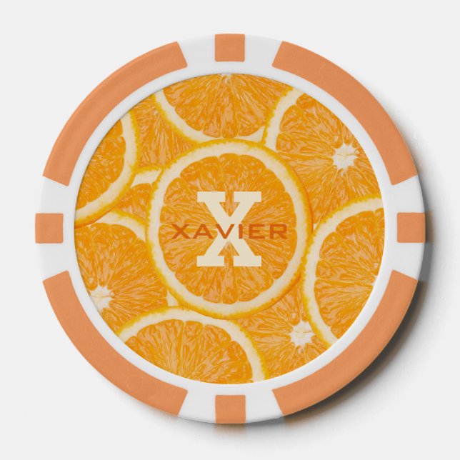 Oranges custom monogram poker chips (Front)