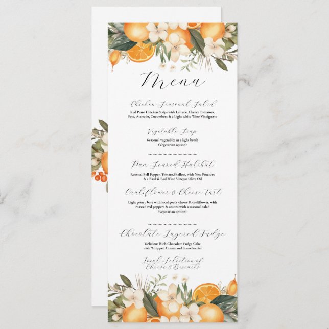 Oranges Floral Citrus Flowers Menu Wedding (Front/Back)