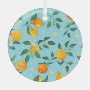 Oranges, flowers: textile seamless pattern. glass tree decoration