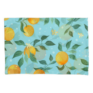 Oranges, flowers: textile seamless pattern. pillowcase