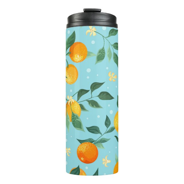 Oranges, flowers: textile seamless pattern. thermal tumbler (Front)
