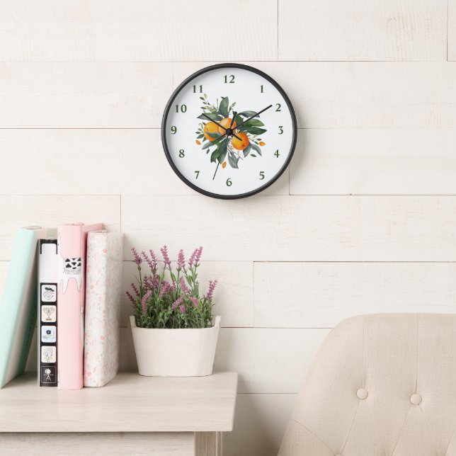 Oranges Fruit Greenery Orange Round Kitchen Clock (Reading Room)