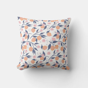 Oranges fruit with blue leaves cushion