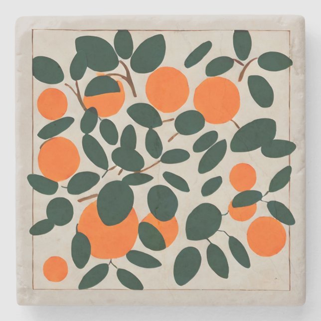 Oranges fruits minimal  stone coaster (Front)