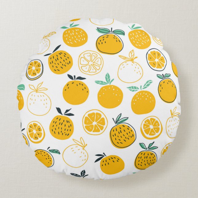 Oranges fruits seamless pattern round cushion (Front)