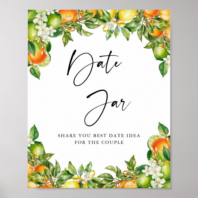 Oranges Lemon Citrus bridal shower Date Jar Game Poster (Front)