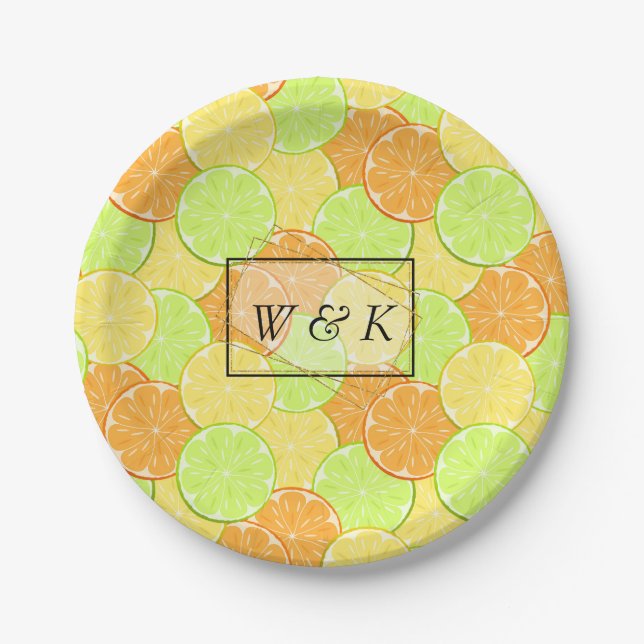 oranges lemons lime fruit citrus paper plate (Front)