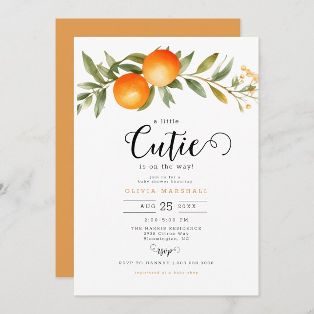 Oranges Little Cutie Baby Shower  Invitation (Front/Back)