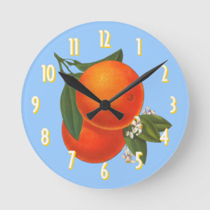 Oranges on Blue Vintage Crate Art Clock