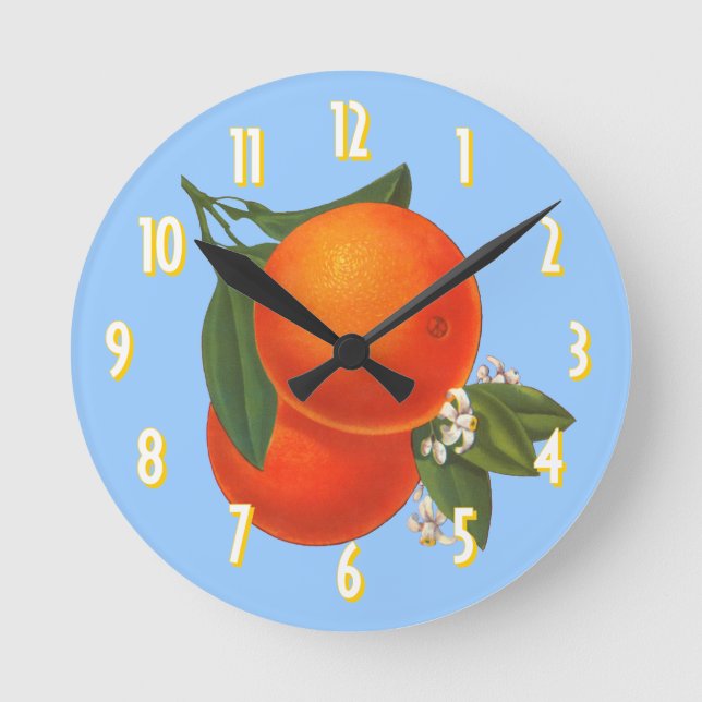 Oranges on Blue Vintage Crate Art Clock (Front)