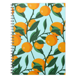 oranges on leaf branches seamless pattern, citrus  notebook