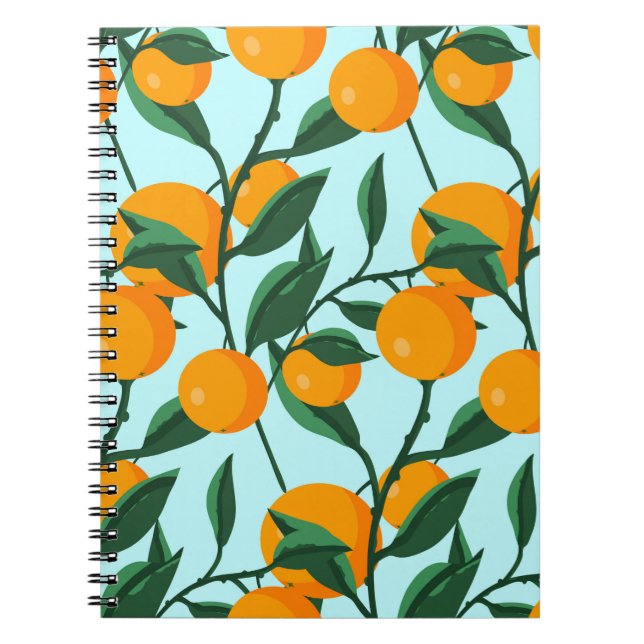 oranges on leaf branches seamless pattern, citrus  notebook (Front)