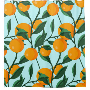 oranges on leaf branches seamless pattern, citrus shower curtain