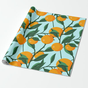 oranges on leaf branches seamless pattern, citrus wrapping paper