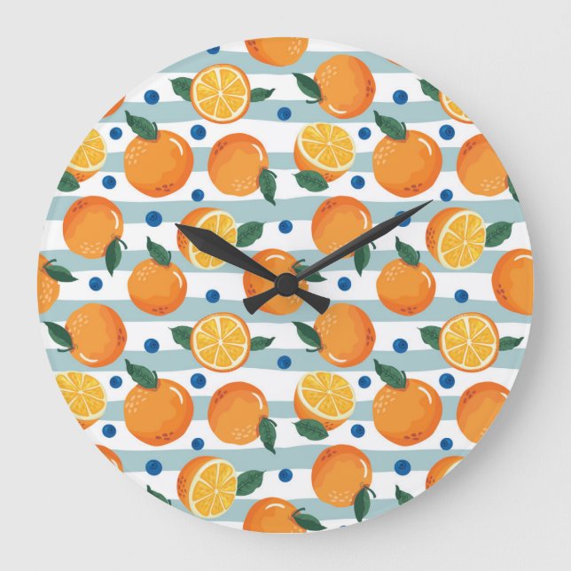 Oranges on striped background, summer pattern. large clock (Front)