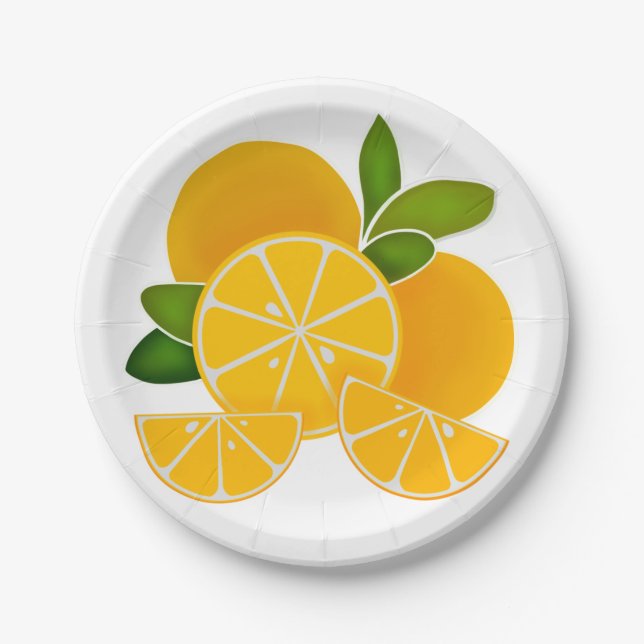 Oranges, orange slices, citrus fruit   paper plate (Front)