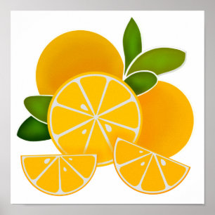 Oranges, orange slices, citrus fruit    poster