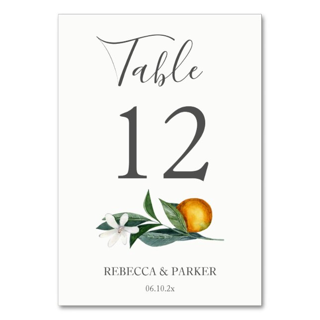 Oranges personalised Wedding Table Number (Front)