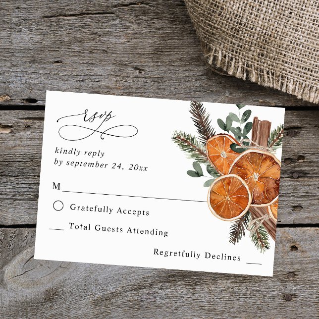Oranges Rustic Holiday no Meal RSVP 2 Card (Creator Uploaded)