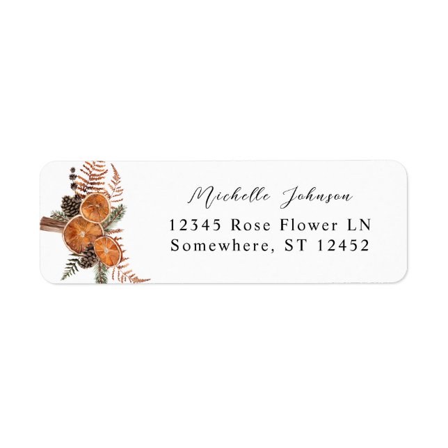 Oranges Rustic Holiday Return Address Label (Front)