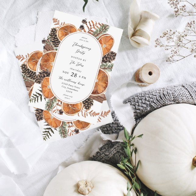 Oranges Rustic Holiday Thanksgiving Dinner Invitation (Creator Uploaded)