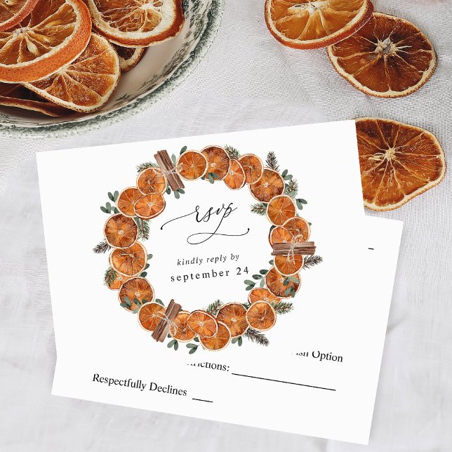 Oranges Rustic Holiday w Meal RSVP 3 Card (Creator Uploaded)