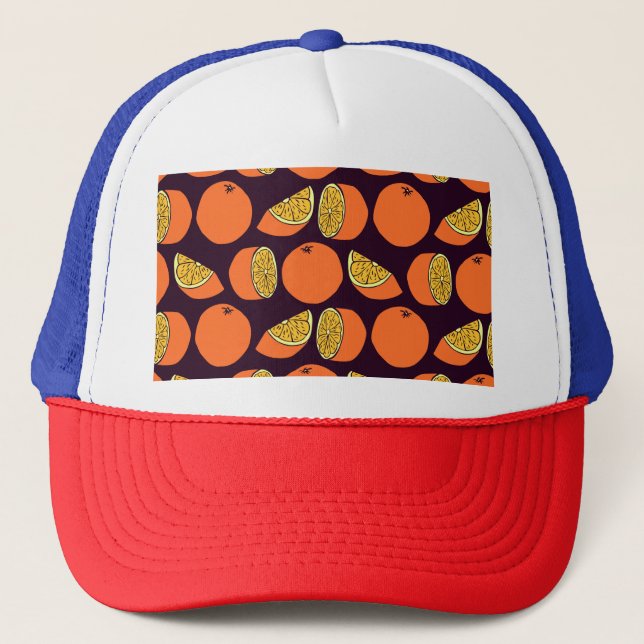 Oranges seamless pattern, vintage texture. trucker hat (Front)
