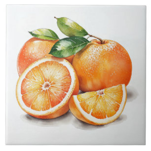 Oranges Sliced and Whole Ceramic Tile