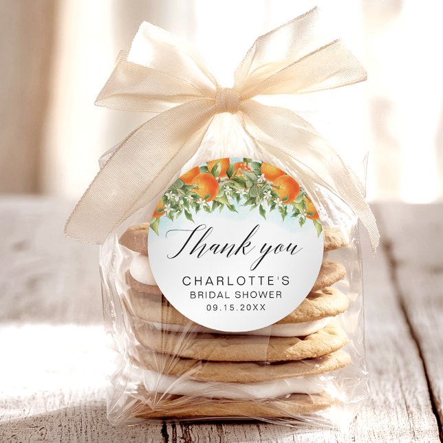 Oranges Thank You Bridal Shower Classic Round Sticker (Creator Uploaded)