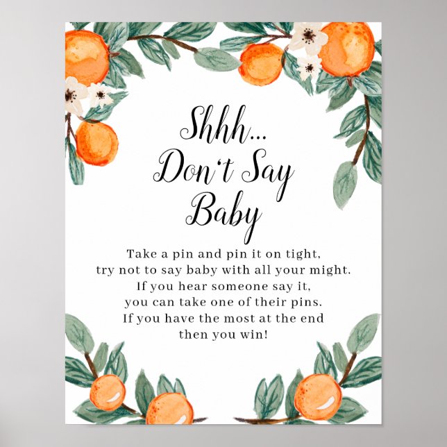 Oranges Twin Baby Shower Don't Say Baby Sign (Front)
