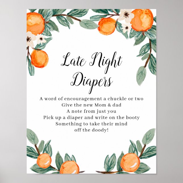 Oranges Twin Baby Shower Late Night Diaper Sign (Front)