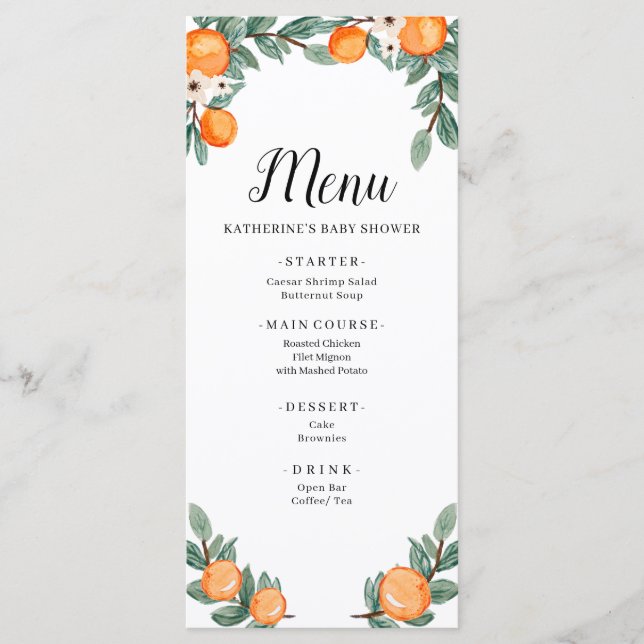 Oranges Twin Baby Shower Menu (Front)