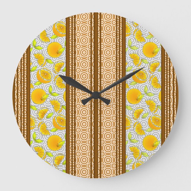 Oranges Watercolor Stripes and Circles Large Clock (Front)