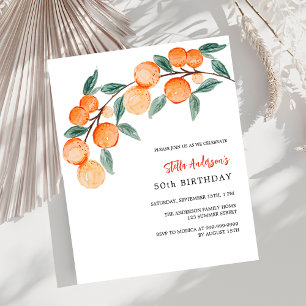 Oranges watercolored budget birthday invitation