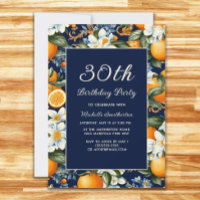 =Oranges White Flowers Navy Blue 30th Birthday