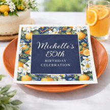 Oranges White Flowers Navy Blue Birthday Welcome