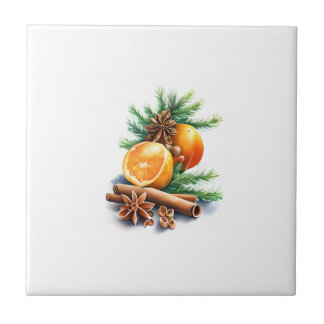 Oranges with Cloves and Cinnamon Next to Fir Leave Ceramic Tile
