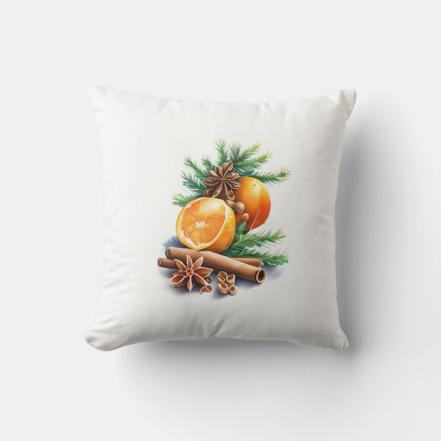 Oranges with Cloves and Cinnamon Next to Fir Leave Cushion (Front)