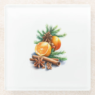 Oranges with Cloves and Cinnamon Next to Fir Leave Glass Coaster
