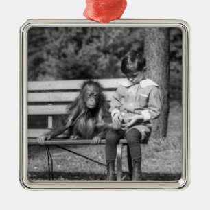 Orangutan and Boy - National Zoo Metal Ornament