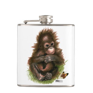 Orangutan Baby and Butterfly Hip Flask