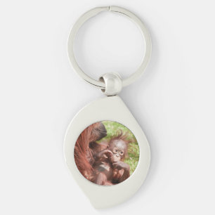 Orangutan Baby Cuddled Up on Mum Key Ring