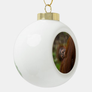 Orangutan Baby Having A Peek Ceramic Ball Christmas Ornament