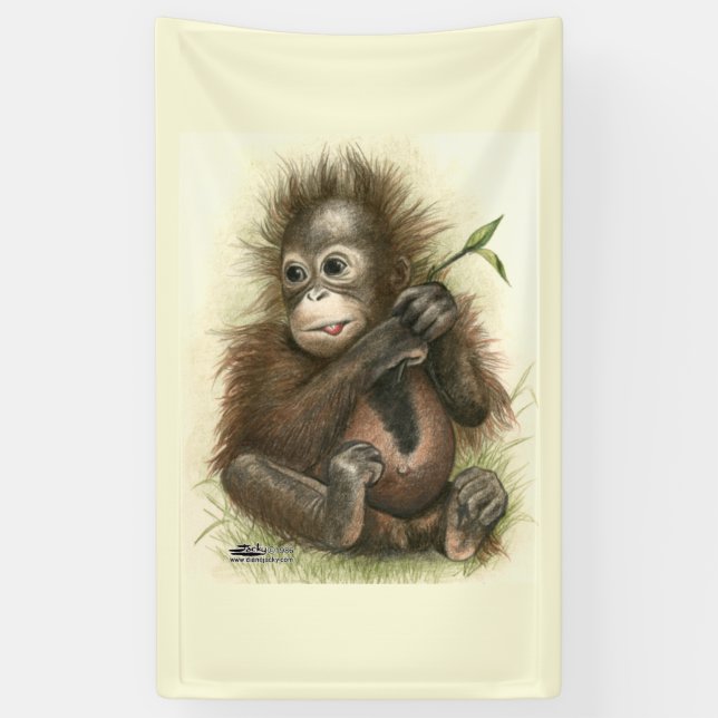 Orangutan Baby With Leaves Banner (Vertical)