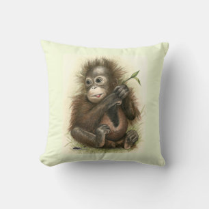 Orangutan Baby With Leaves Cushion