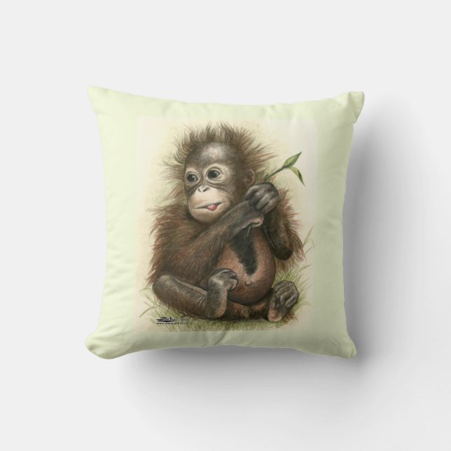 Orangutan Baby With Leaves Cushion (Front)