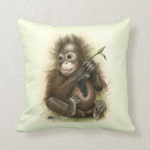 Orangutan Baby With Leaves Cushion