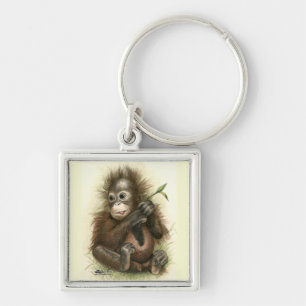 Orangutan Baby With Leaves Key Ring