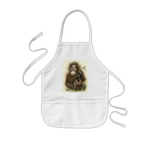 Orangutan Baby With Leaves Kids Apron